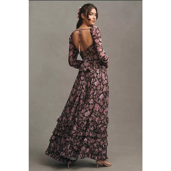 Anthropologie X V. Chapman Carmella Corset Side-Slit Chiffon Maxi Dress Size 12 - Picture 3 of 11